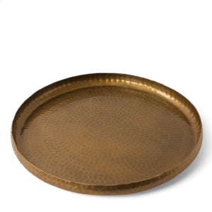 Presentatie schaal met hamerslag diameter 40cm en rand 4cm in de kleur antiek goud