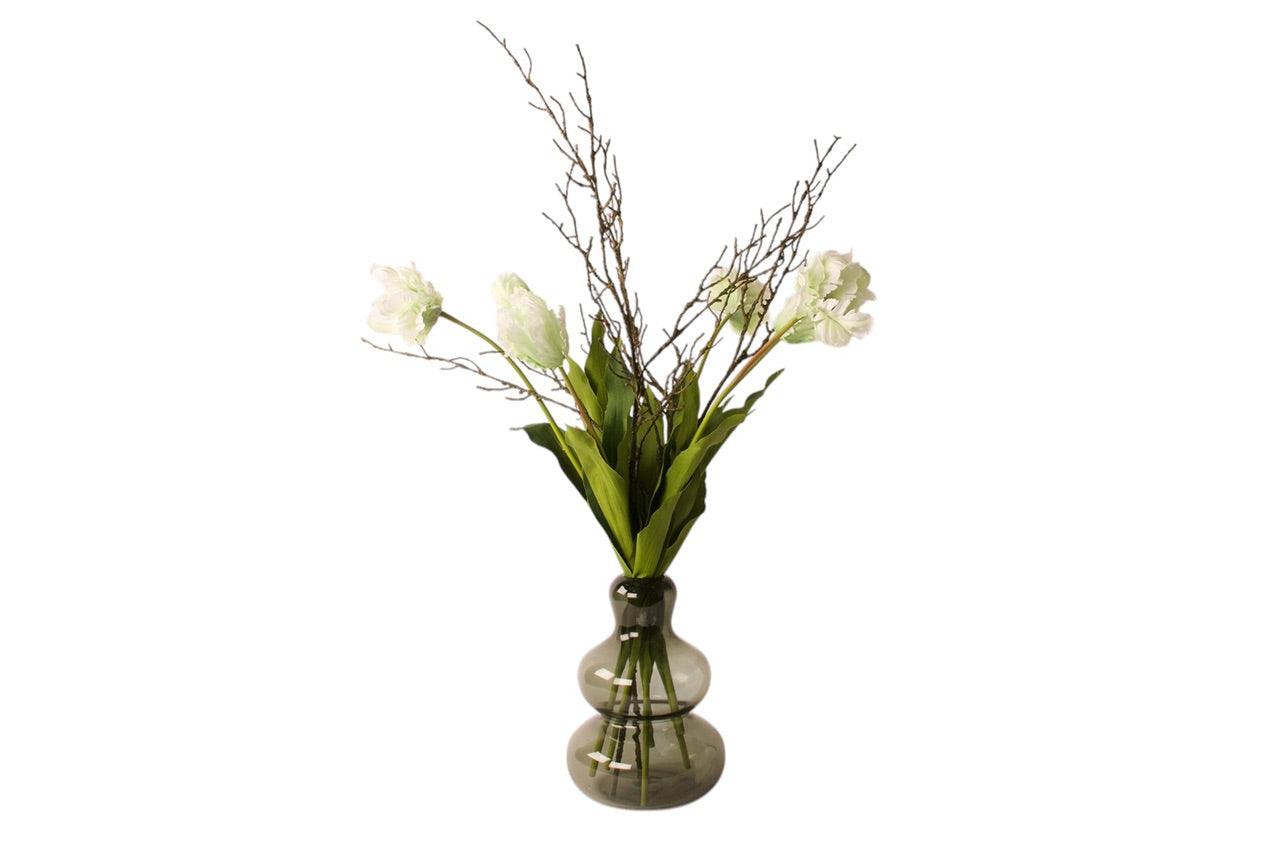 Grote glasvaas met kunst papagaai tulpen - WinQ