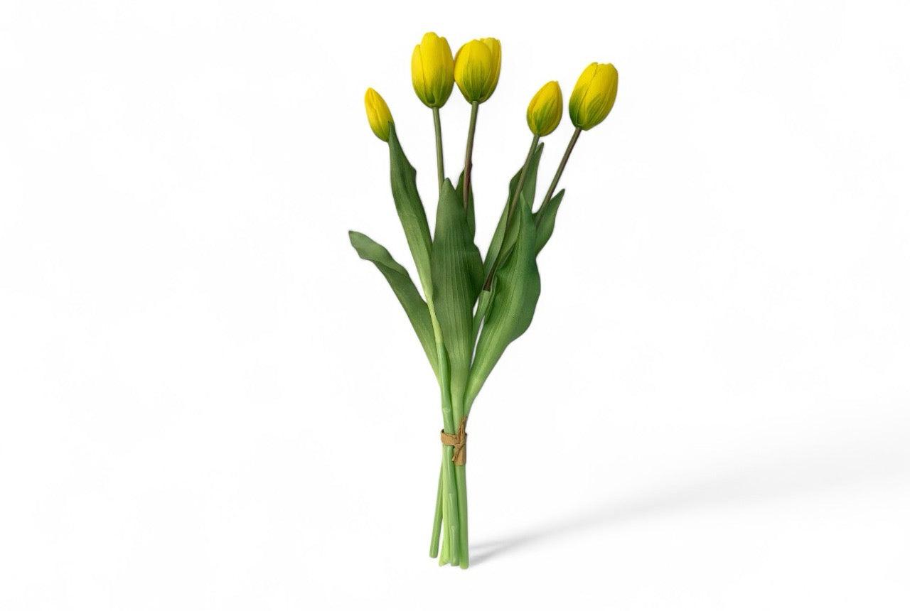 Kunsttulpen in een boeket van 5 stuks in de kleur geel-WInQ
