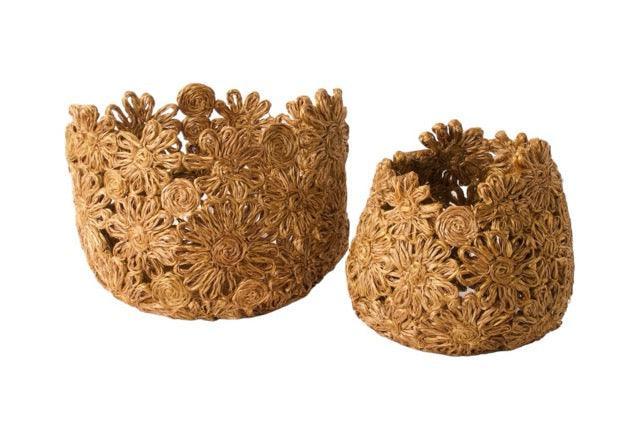 2 matren planten mand in bloemstructuur geknoopt in de kleur stone