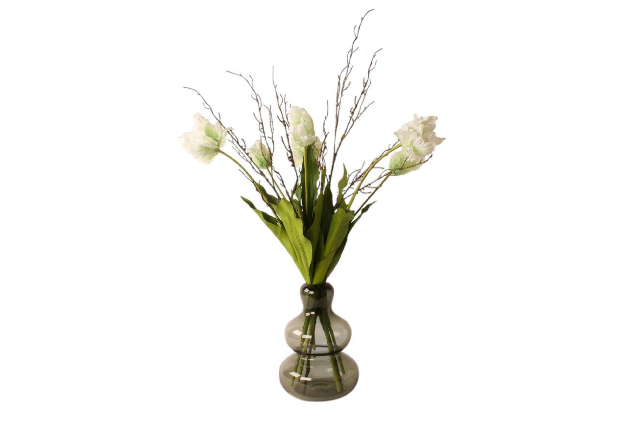 Glasvaas met kunstboeket tulpen in wit - WinQ