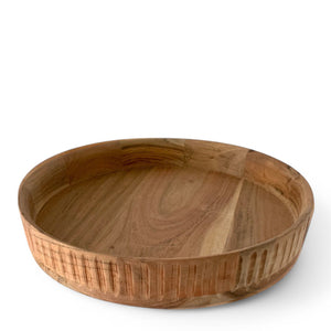 schaal acaciahout diameter 35cm met een brede opstaande rand van 6cm in naturel hout kleur