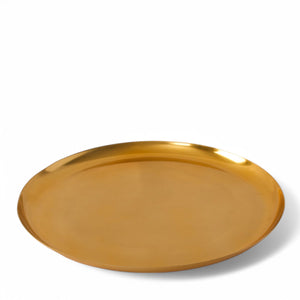 productfoto van decoratieschaal met glanzende goudkleur en diameter 40cm  op houten tafel - WinQ