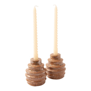 Set van twee stuks keramiek Kandelaren 12 cm hoog Beige - WinQ!
