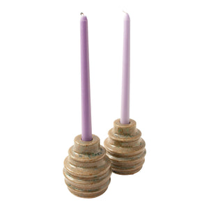 Set van twee stuks keramiek kandelaren 12 cm hoog kleur grijs/Blauw - WinQ!