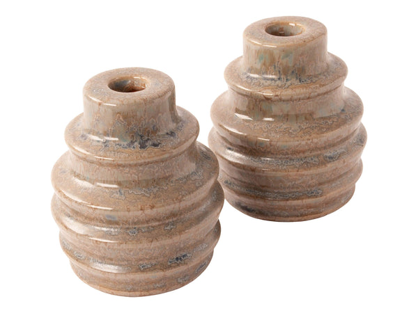 Set van twee stuks keramiek kandelaren 12 cm hoog kleur grijs/Blauw - WinQ!