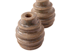 Set van twee stuks keramiek kandelaren 12 cm hoog kleur grijs/Blauw - WinQ!