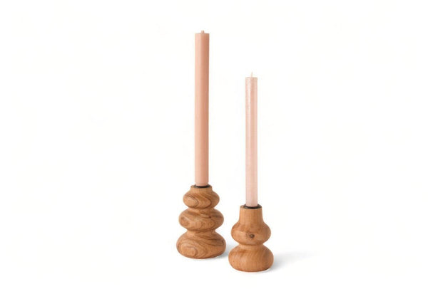 Kandelaar Hout Acacia Naturel 11cm en bijpassend  13cm  hoge kandelaar - WinQ