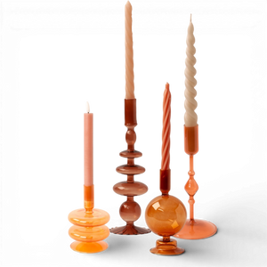 Set van 4 glaskandelaren van fijn glas in verschillende hoogtes en modellen in de kleuren maroon en oranje - WinQ