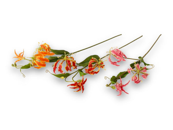 3 kunsttakken van Gloriosa in drie kleuren, rood oranje en roze -WinQ