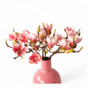 metalen vaas pink met 6 magnolia kunsttakken pink - WinQ