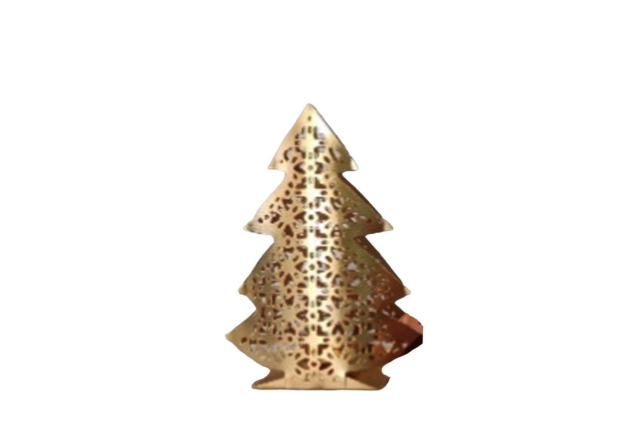 kerstboom van metaal in antiek goud 13x17cm