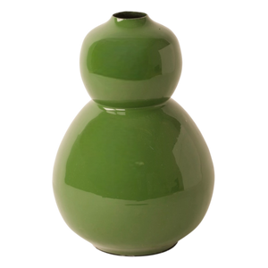 Groene glanzende keramieken vaas met bolvormig design, modern interieuraccessoire