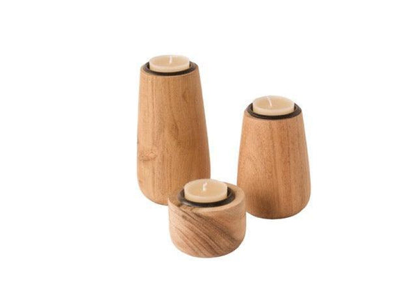 Waxinehouder Naturel Acacia Hout in 3 verschillende hoogtes met theelicht