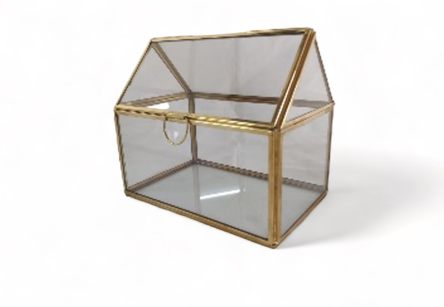 Productfoto Terrarium van glas met messing in goudkleur 17x11x15cm
