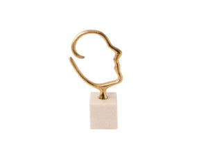 ornament van een silhouet van een hoofd gemaakt van gebogen metaalstaaf van 2,75cm dik met een breedte van 13cm en hoogte is 21cm