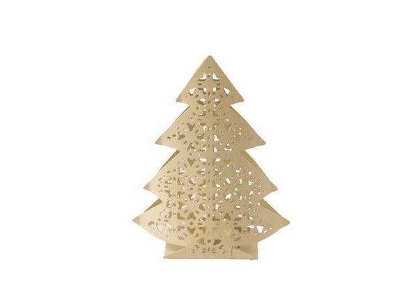 produktfoto theelichthouder in de vorm an een dennenboom  13x17cm off white met goud