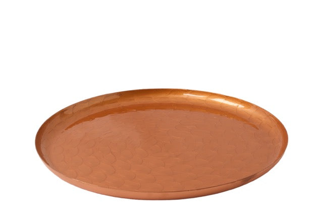 Productfoto Koperschaal met kiezelsteen gravering in de kleur koper diameter 30cm 