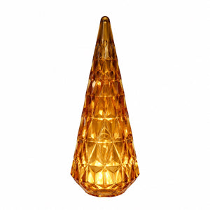 Kerstboom van glas in amber kleur. Verlicht met ledlampjes op batterij - WinQ