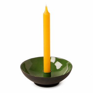 Ariska kandelaar metaal 13x13cm Groen met gele bijpassende kaars- WinQ