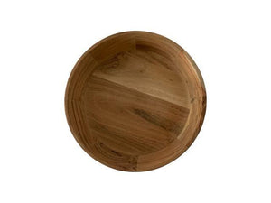 Kom van acaciahout , diameter 25cm en een rand van 6cm met focus op de binnenzijde