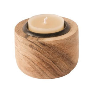 Waxinehouder Hout Naturel D:7/H:5 met theelichtje
