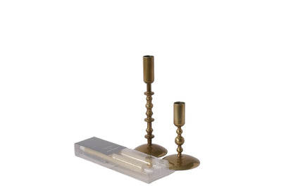 Mooie set van 2 stuks glaskandelaren in de kleur goud inclusief 2 ledkaarsen van 24cm in de bijpassende kleur goud met afstandsbediening in een doosje