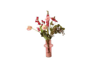 Kunstbloemen Veldboeket Paars/ Roze/ Pink inclusief Glasvaas  met onder andere Physalis, eremores, papaver en tulp