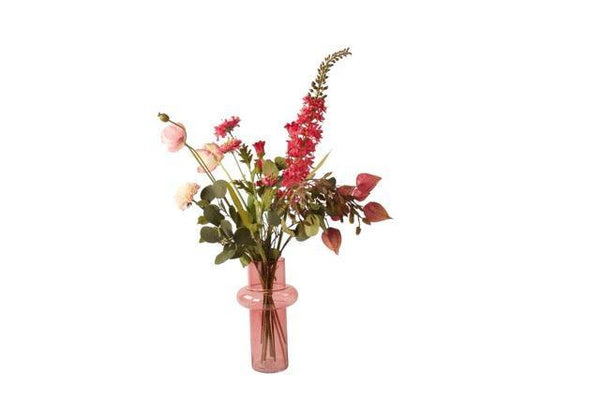 Kunstbloemen Veldboeket Paars/ Roze/ Pink inclusief Glasvaas