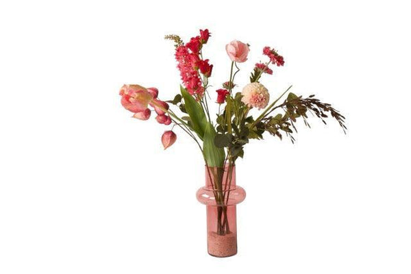 Kunstbloemen Veldboeket Paars/ Roze/ Pink inclusief Glasvaas
