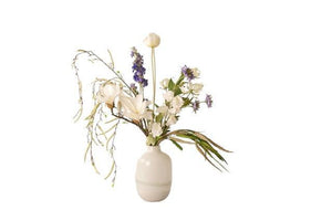 Kunstbloemen Veldboeket wit met blauw inclusief vaas