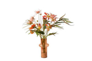 Kunstbloemen boeket Bloemen Rood/ Roze/ Oranje inclusief vaas