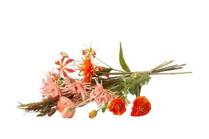 Kunstbloemen boeket Bloemen Rood/ Roze/ Oranje liggend gefotografeerd