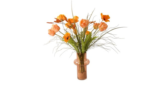productfoto Gebonden VeldBoeket Zijden Bloemen Oranje incl. vaas