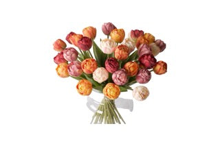 Boeket kunstbloemen tulpen in 5 kleuren totaal 35 stuks in 5 voorjaarskleuren in detail