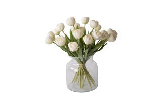 21 witte tulpen in glasvaas