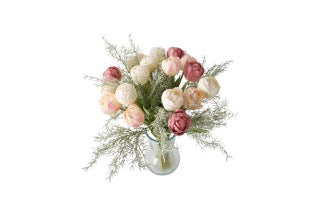 Tulpen in roze, wit en mauve in een glasvaas