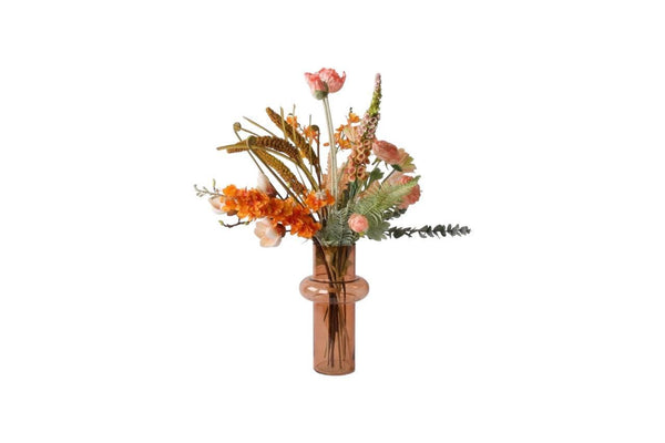 Veldboeket kunstbloemen bloemen in de kleurcombinatie Zalm en Oranje