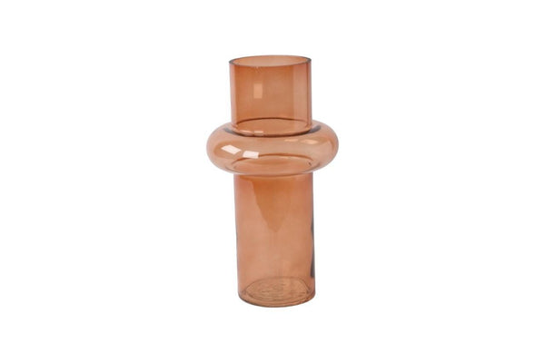 Rechte glasvaas met in het midden een ring in de kleur  cognac