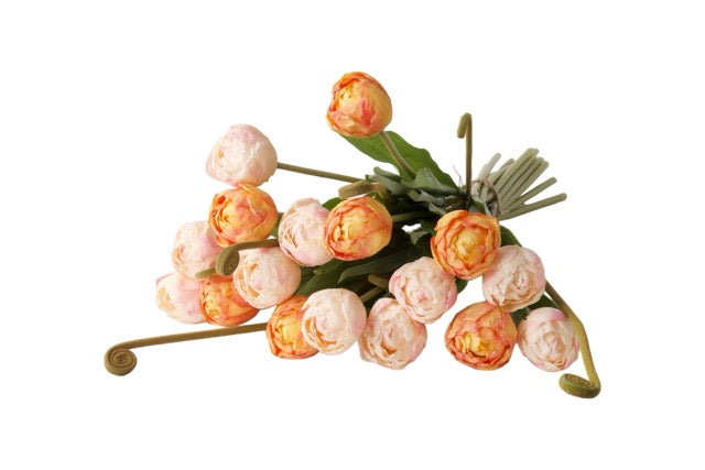Kunstboeket van Tulpen in de kleur Oranje en Roze liggend van voren gefotografeerd