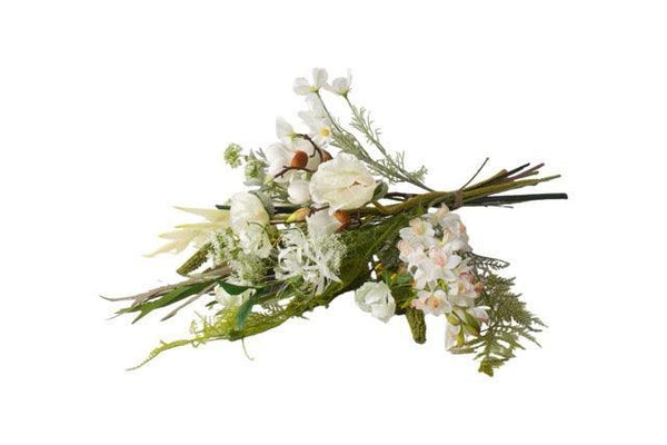 Gebonden PlukBoeket Zijden Bloemen in Wit liggend