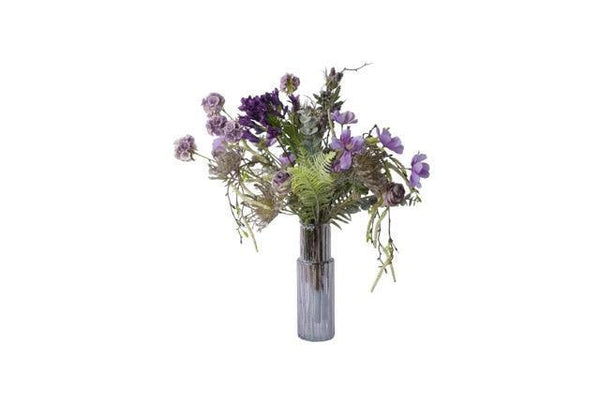 PlukBoeket Kunstbloemen Lila en Blauw op een glasvaas met diverse bloemen
