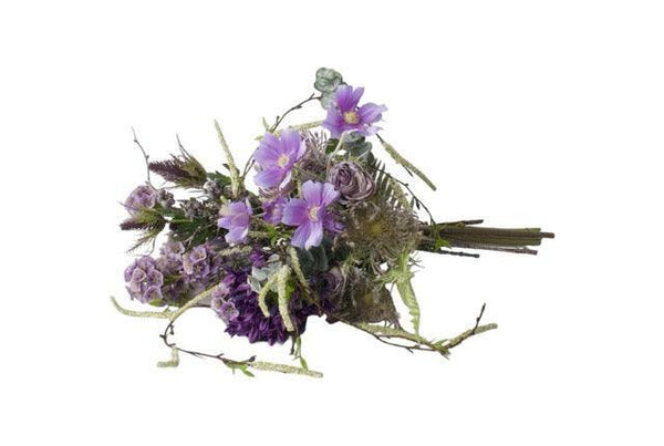 PlukBoeket Kunstbloemen Lila en Blauw  liggend gefotografeerd met diverse bloemen
