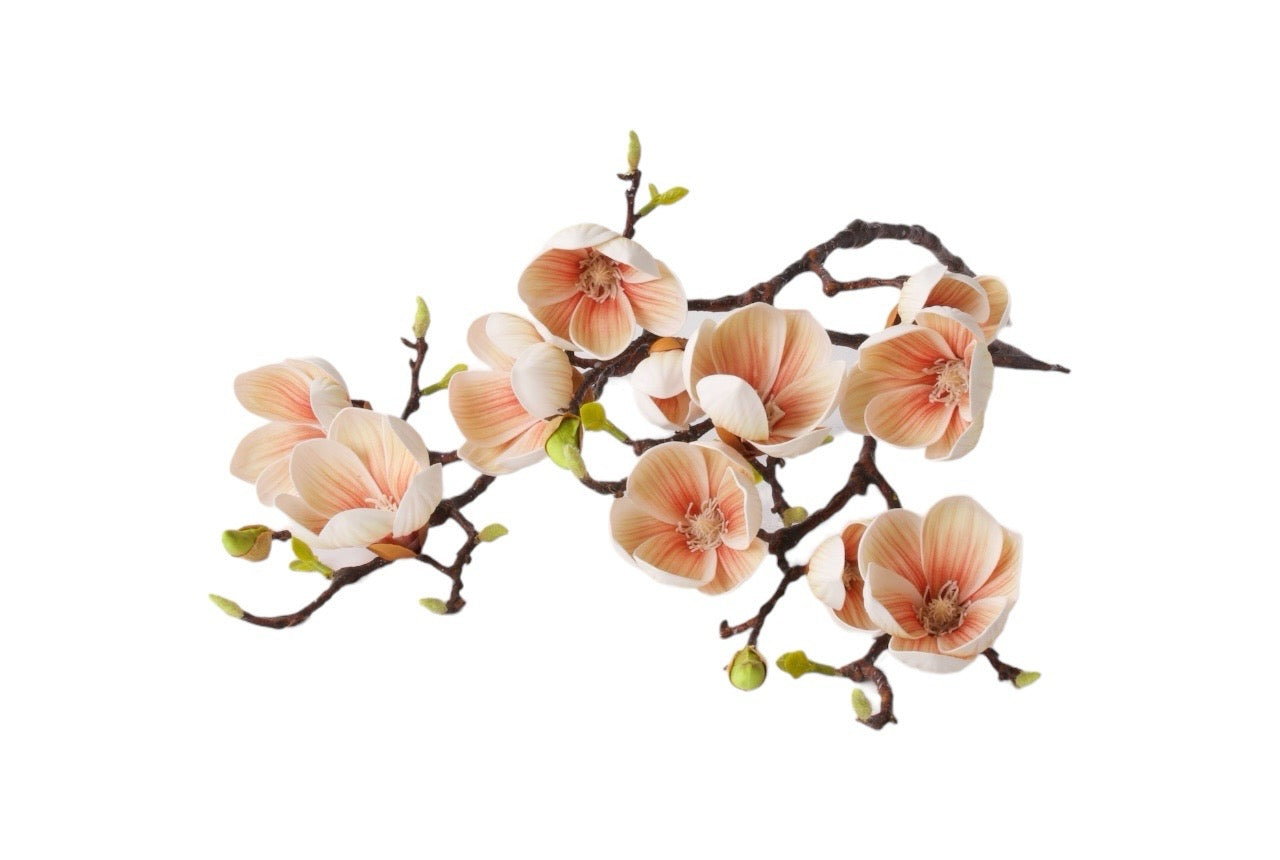 losse tak kunstbloem magnolia met diverse bloemen en knoppen in de kleur zacht roze