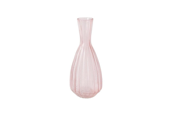 Glasvaas in een kegelmodel met een ribbelstructuur in de kleur licht roze