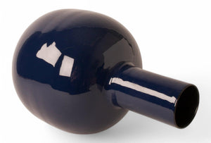 Liggende grote vaas in een glanzende donker blauwe kleur maat 26x40cm - WinQ