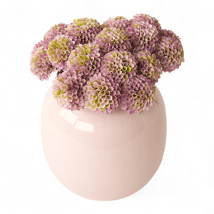 metalen vaas in hoogglans lila met 3 bosjes mini dahlia in de kleur Lila - WinQ