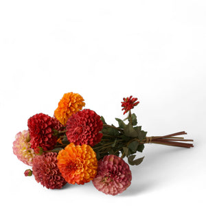 Een kunstboeket met dahlia's in rood, oranje, lila en oud roze - WinQ