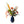 Veldboeket met kunstbloemen met diverse bloemen waaronder distel en ranonkel  op een blauwe hoogglans metalen vaas