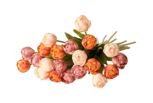 Kunsttulpen in een boeket in diverse voorjaarskleuren oranje, mauve en roze - WinQ!
